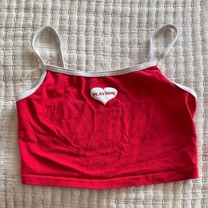 PLAYBOY Red Cropped Camisole with White Heart Logo